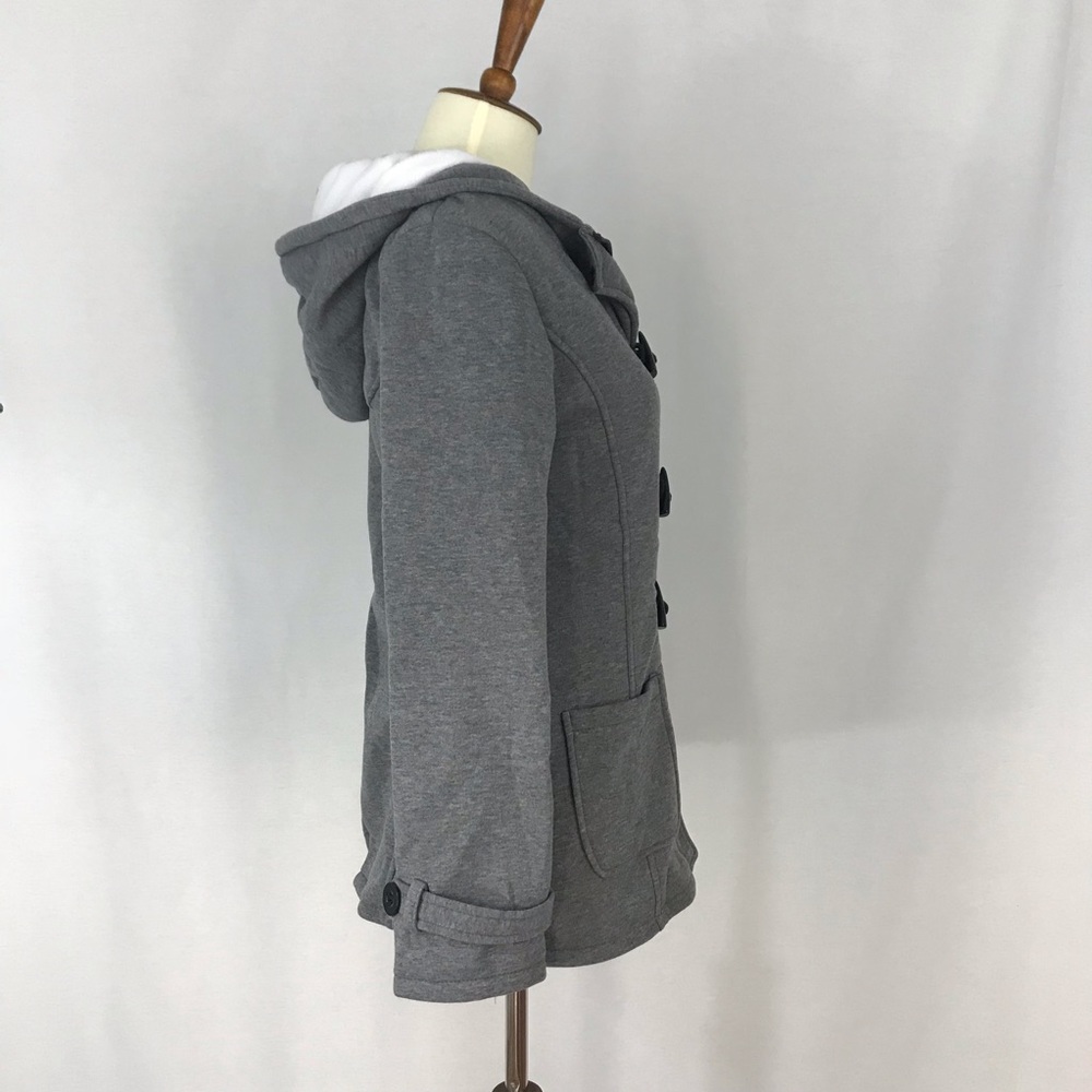 Gray Hooded Duffle Coat with Pockets - Picture 5 of 8
